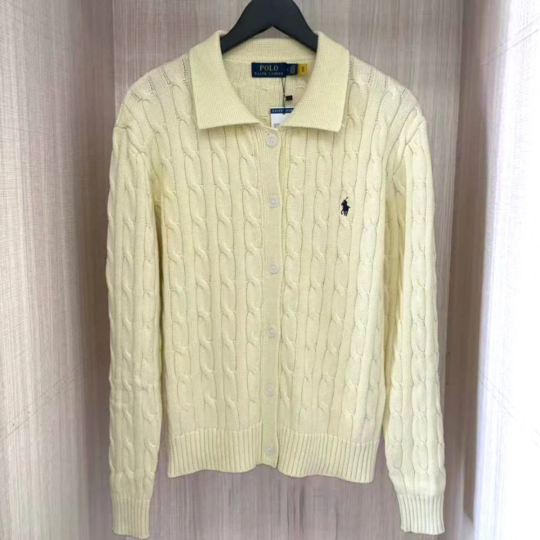 P240 RALPH LAUREN Eleven-color small label embroidered lapel long-sleeved knitted sweater men's and women's couple tops Color: white, black, navy blue (red label), navy blue (white label), apricot, gray, pink, red, khaki, blue, dark red Size: S M L XL Material: cotton Weight: 680g